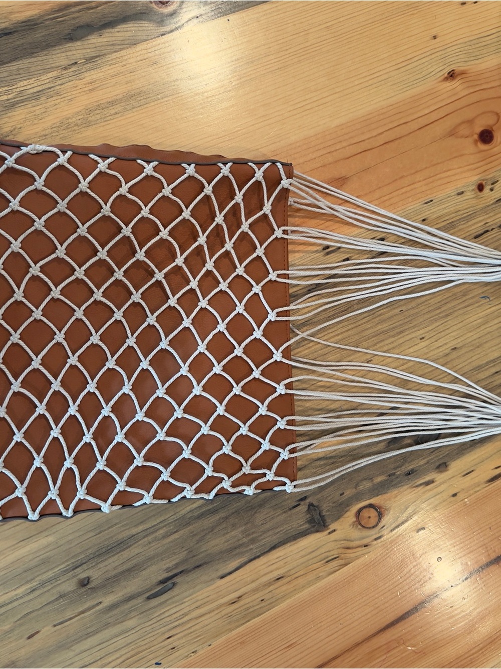Universal Thread Brown Hobo Bag with White Macramé Overlay and Fringe